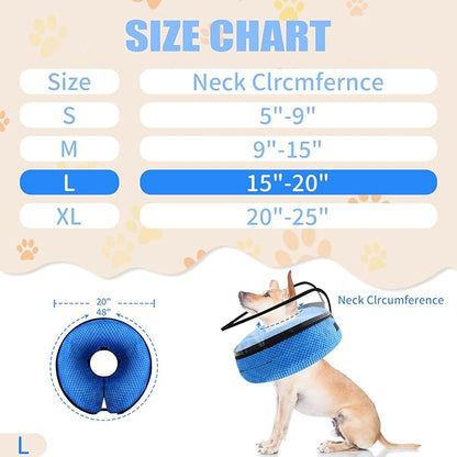 2-in-1 Soft Inflatable Dog Cone Collar Alternative with Enhanced Anti-Licking Guard Shield, Dog Donut Collar After Surgery, Adjustable Cones for Large Medium Small Dogs and Cats (Blue,L)