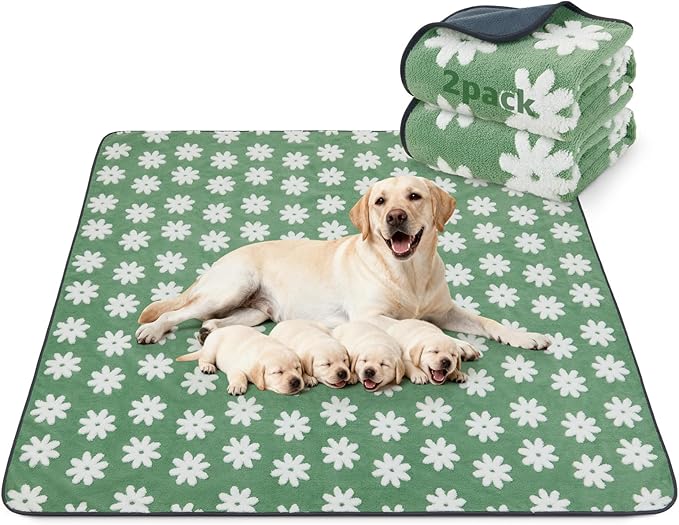 LOOBANI Extra Large Whelping Pad, Non-Slip Dog Pee Pads Washable, Fast Absorbent Reusable Pee Pads for Dogs, Waterproof and Leakproof Dog Playpen Mat for Floor, Crate, Potty (48"x48",2 Packs)