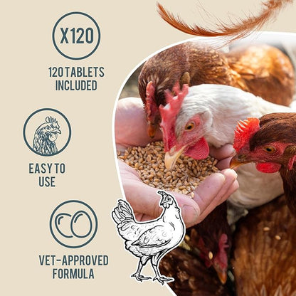 Chicken De-wormer: an All-Natural Health Formula, 120 Tablets, Safe for Eggs During Use, Complete Poultry Medicine Supplies, US-Made, Effective for Poultry and Ages.
