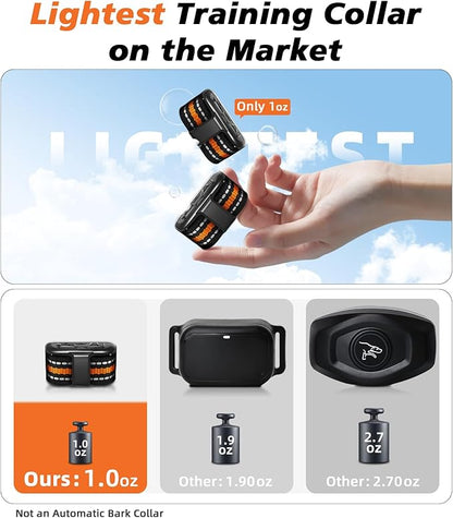 Tiniest Dog Shock Collar, Lightest Dog Training Collar with Remote for Small Dogs 5-30lbs & Medium Large Dogs/Puppies, Waterproof, Rechargeable, 1300ft Range (Orange&Ultra Tiny)