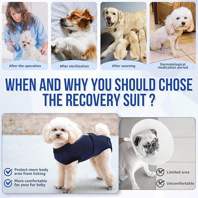 Lukovee Recovery Suit for Dogs, Zipper On Recovery Suit for Female Male Dog, Onesie Abdominal Wounds Cone E-Collar Alternative Prevent Licking Spay Recovery Suit (XL, DBL)