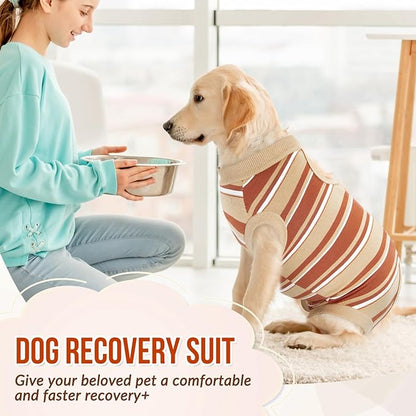 SlowTon Dog Recovery Suit - Surgery Recovery Suit for Female Male Dogs, Dog Onesie After Spay Abdominal Wounds, E-Collar Cone Alternative Prevent Licking Pet Surgical Suit(Brown,M)