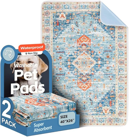 Washable Pee Pads for Dogs 2 Pack Reusable Puppy Training Pads 40"x26" Super Absorbent Waterproof Dog Training Pads, Non-Slip Potty Pads Whelping Pads Litter Mat Pet Supplies - Blue/Mix