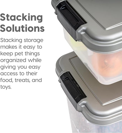 IRIS USA 30 lbs & 11 lbs Combo Airtight Dog Food Storage Container, Stackable Treat Box, 2-Cup Scoop, Wheels, Keep Fresh, Easy Mobility, Chrome