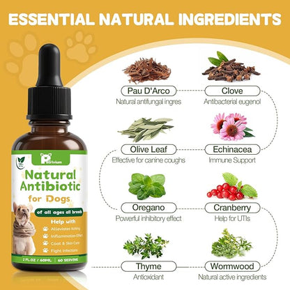 Dogs Antibiotics for Infection Coughs, UTIs, Allergies, Itching - Natural Antibiotics Supplement Drops for Cats to Support Digestion and Urination | Skin & Coat | All Breeds & Ages | 2 Oz
