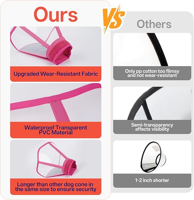 Upgraded Dog Recovery Cone Collar, Adjustable Soft Transparent E-Collar for Large Medium Small Dogs, Post-Surgery Protective Elizabethan Neck Collar, Rose Red, L