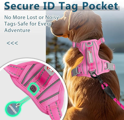 BARKBAY Dog Harness No Pull with ID Tag Pocket - Heavy Duty, Reflective, Easy Control for Large Dogs(Pink,XL)