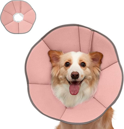 MAXFUT Dog Cone Collar,Soft Cone for Dogs to Stop Licking After Surgery,Non Inflatable Dog Donut Cone (Pink, L)