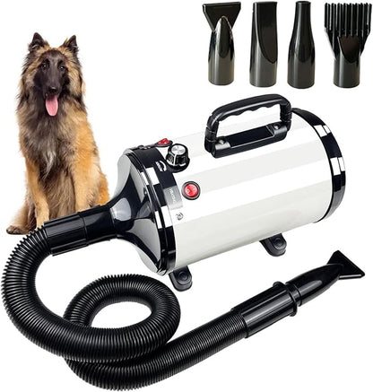 High Velocity Professional Dog Grooming Dryer,Adjustable Temperature and Speed Hair Dryer for Pets with 4 Nozzles