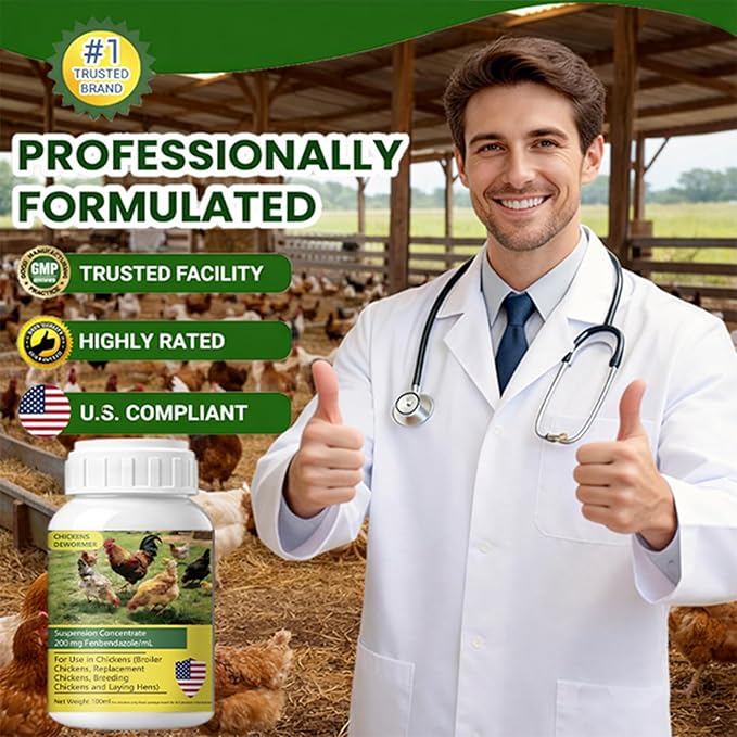 Dewormer for Chickens, Laying Hens, Poultry & More, Fenbendazole for Chickens Dewormer All Wormers,Tapeworms, Roundworms & Hookworms, 100ml（3.4 fl oz）