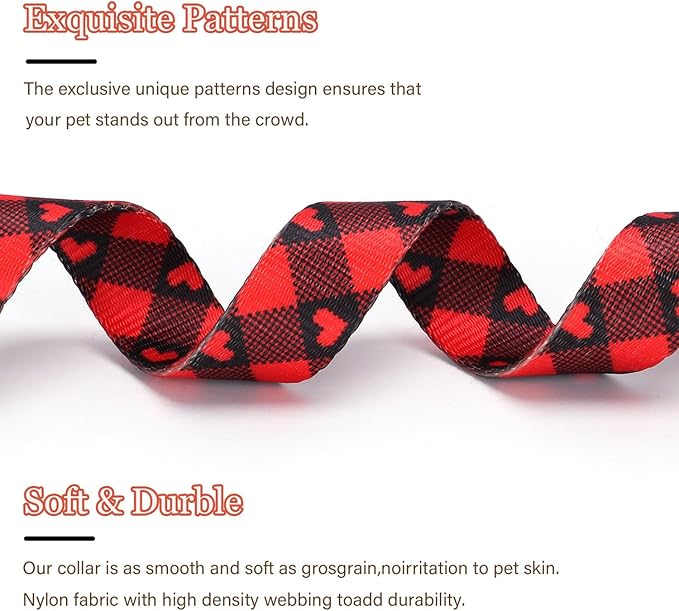 Love Pattern Dog Collar with Buckle Adjustable Safety Nylon Collars for Small Medium Large Dogs, Cute Stylish Girl Boy Christmas Dog Collar(Red Heart,M)