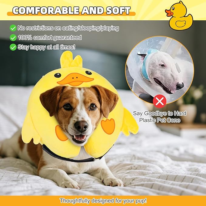 KOOLTAIL Inflatable Dog Cone Collar, Soft Donut E Collar for Dogs After Surgery to Stop Licking Enhanced Alternative, Blow Up Pet Neck Pillow Recovery Adjustable Cone for Dog Cat, Upgrade Size, Duck L