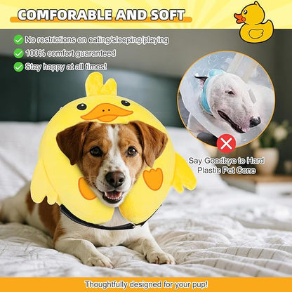 KOOLTAIL Inflatable Dog Cone Collar, Soft Donut E Collar for Dogs After Surgery to Stop Licking Enhanced Alternative, Blow Up Pet Neck Pillow Recovery Adjustable Cone for Dog Cat, Upgrade Size, Duck L