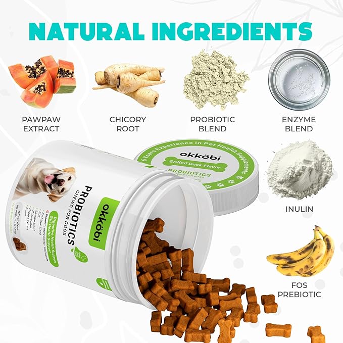 Probiotics for Dogs Chews 150 pcs - Probiotic Chews for Dogs with Enzymes & Natural Ingredients - Digestive & Gut Health Support - US Formula - Duck Flavored