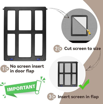 Cat Screen Door for Sliding Screen Door with Flap Lockable, Suitable for Small Dog and Cat - Black