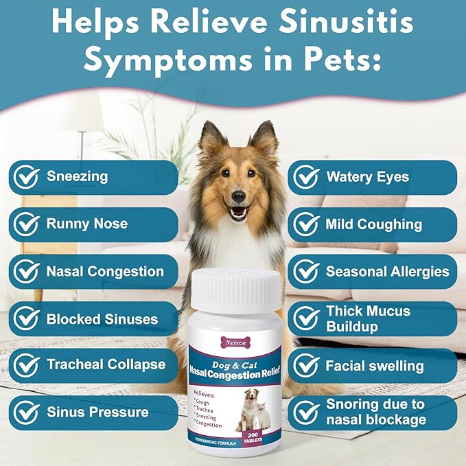 Dog and Cat Nasal Congestion Relief - Helps Relieve Sneezing, Trachea, Runny Nose & Nasal Congestion | Easy-to-Administer Tablets (200 ct)