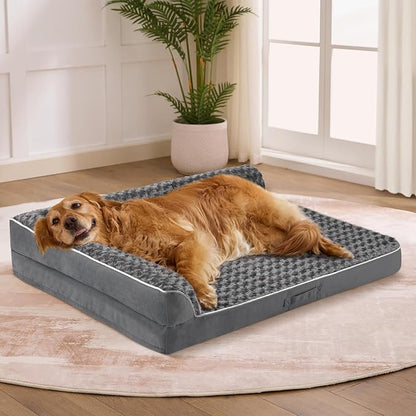 Dog Bed Large Sized Dogs, XXL Orthopedic Dog Bed for Large Dogs, Waterproof Pet Bed with Washable Removable Cover, L-Shaped Pet Couch with Portable Handle 48"x35"x7.5", Dark Grey