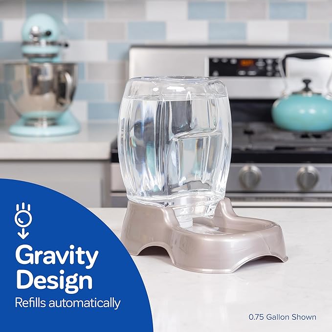 Petmate Pet Cafe Cat and Dog Gravity Water Dispenser - Water Bowl for Cats and Dogs, USA Made, 0.75 GAL, Pearl Gray