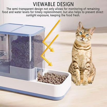 kathson Gravity Cat Food and Water Dispenser Automatic Dog Feeder Waterer 2 in 1 Auto Pet Food and Water Bowl Set Self Feeding for Puppy Kitten，Blue