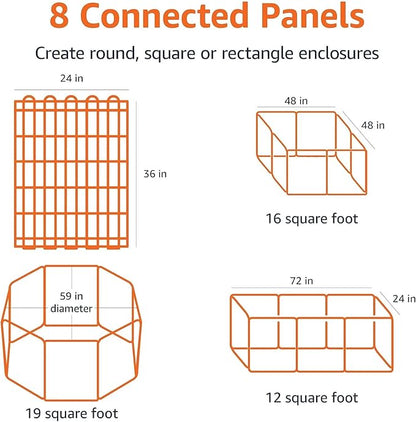 Amazon Basics Portable Foldable Octagonal Metal Exercise Dog Playpen, Indoor/Outdoor Pet Fence, No Door, 8 Panels, Medium, 60 x 60 x 36 inches, Black
