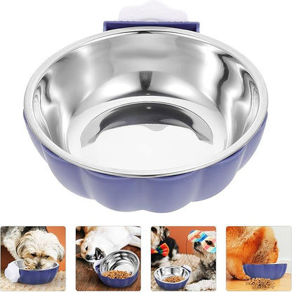 INOOMP Hanging Stainless Steel Dog Feeding Bowl Large Blue Sturdy Pet Feeding Accessory for Puppies and Dogs Household Water and Food Dish