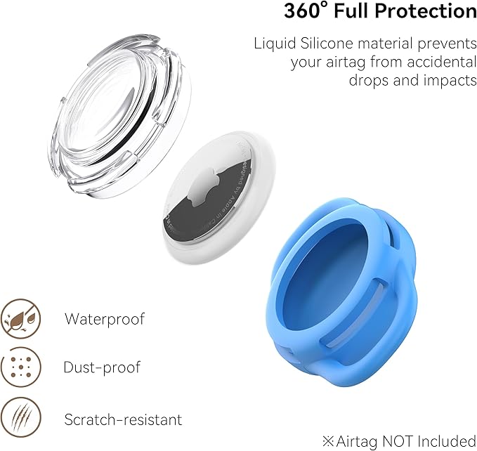 Waterproof Airtag Holder for Dog Collar, Soft Full-Body Protective Airtag Holder for Dog & Cat Collars, Ultra-Durable, Easy Installation, Lightweight Clear Airtag Case (Blue, Small)