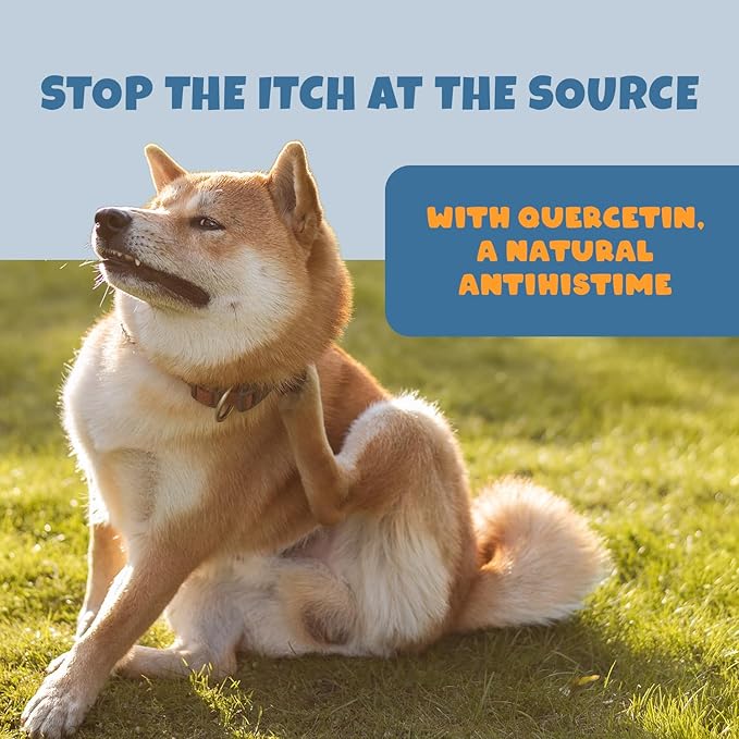 Petipet Dog Allergy Relief Soft & Chewy Chews - Quercetin + Omega 3 - Natural Antihistamine for Itching, Paw Licking, Seasonal and Grass Allergies - for Itchy Skin, Hot Spots, Immune Support