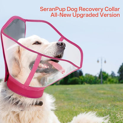 Foldable Dog Cone Collar - Adjustable Elizabethan Recovery Collar for Dogs After Surgery, Transparent Waterproof E-Collar to Stop Licking Wounds, Fits Small Medium Large Dogs, Rose Red, XL
