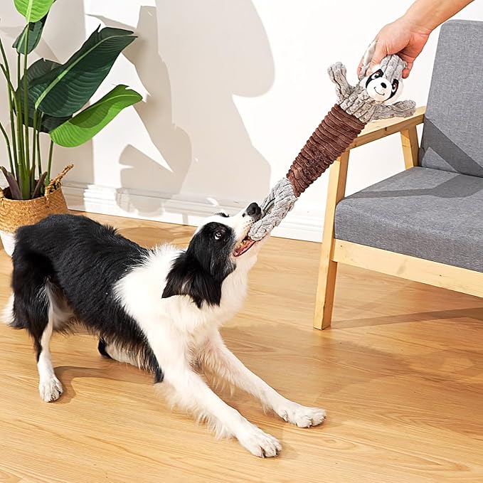 Sedioso Tug of War Dog Toy, Durable Large Breed Dog Toy, Though Stuffed Dog Squeaky Toy with Crinkle Paper for Small, Middle and Big Dogs(Raccoon)