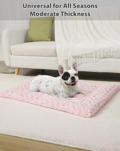 Washable Dog Bed Mat Crate Pad Soft Fluffy Pet Kennel Beds Dog Sleeping Mattress for Large Jumbo Medium Small Dogs, 41 x 27 Inch, Pink