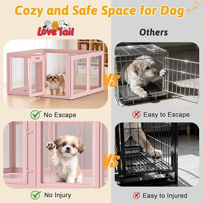 DIY Clear Acrylic Dog Playpen House,Quick Easy Assembly and Disassembly,Strong Floor Suction,Indoor and Outdoor Use,Easy Cleansing Puppy Fence (Skin Pink, 23.6" H, 8PCS)