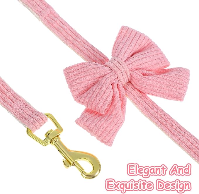 2pcs Dog Collar and Leash Set with Bowtie Cute Small Dog Collar Harness Leash Set Adjustable Breathable Soft Padded for Small Medium Puppy Dogs Metal Buckle Pink S