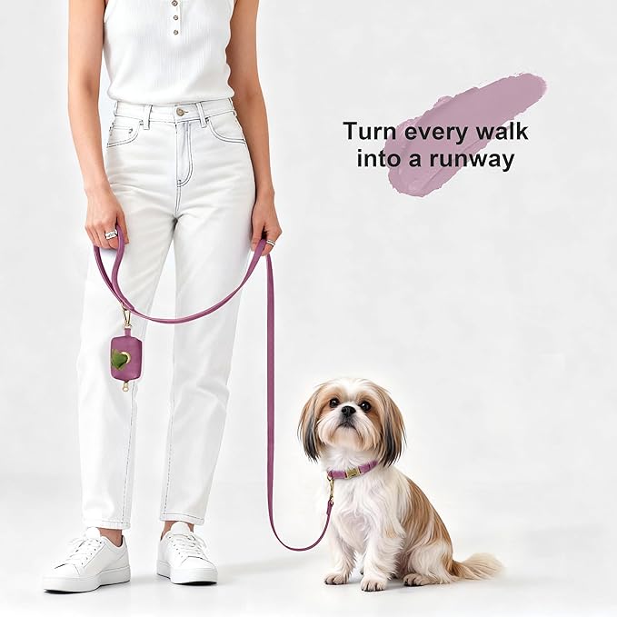 Didog Soft PU Leather Dog Collar, Stylish Quick Released Dog Collars for Small Dogs, Easy Clean Adjustable Pet Collar for Daily Walking, Purple, S Fit 10-15" Neck