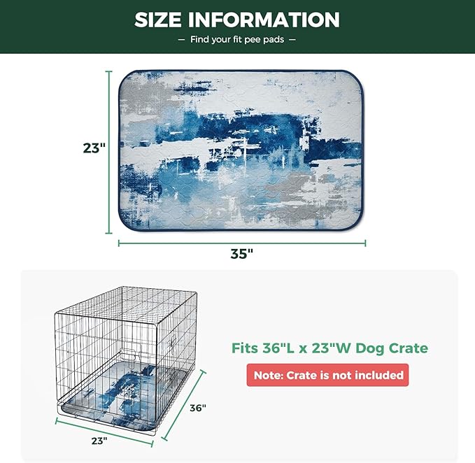 FXW Washable Pee Pads for Dogs, Leak-Proof & Non-Slip, Specifically Designed for 36inch Cages, 23" x 35" Rectangle, Tie-Dye Blue, 2 Packs
