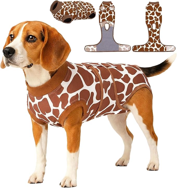 PetWarm Post-Surgery Dog Bodysuit, Dog Shirts for Medium Dogs, Recovery Suit for Male and Female Dogs, Alternative to Cone, Covers Sensitive Body Zones, Leopard Pattern, Brown, M