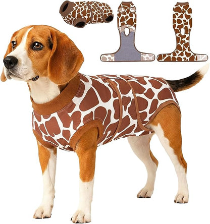 PetWarm Post-Surgery Dog Bodysuit, Dog Shirts for Medium Dogs, Recovery Suit for Male and Female Dogs, Alternative to Cone, Covers Sensitive Body Zones, Leopard Pattern, Brown, M