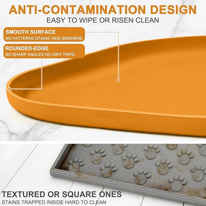 Smilool Silicone Pet Food Mat with Raised Edge for Food and Water Bowl, Dog Feeding Mats, Cat Food Trays for Floor Waterproof, Rubber Tray for Dogs and Cats, 19 x 12 x 0.7 Orange