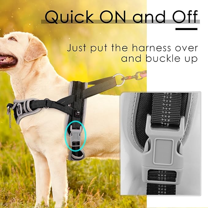 ADVENTUREMORE No Pull Dog Harness for Large Dogs, Sport Dog Halter Harness Reflective Breathable Dog Vest Escape Proof Dog Harness with Easy Control Front Clip Handle for Training Walking L Black
