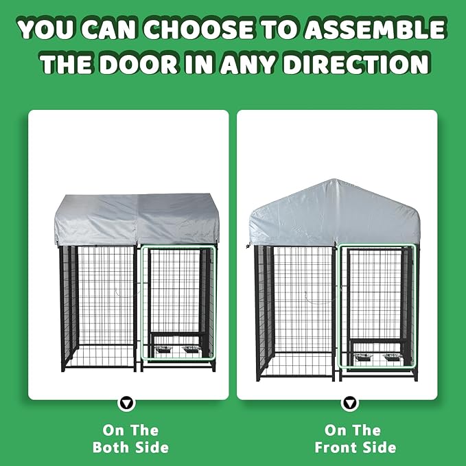 LEMBERI 4x4x4 Outside Dog Kennel with Roof for Large Dogs,Heavy Duty Welded Wire Steel Dog Playpen Fence with Secure Lock, Pet Pen with UV-Resistant Waterproof Cover (45.4''L x 50.4''W x 56.6''H)