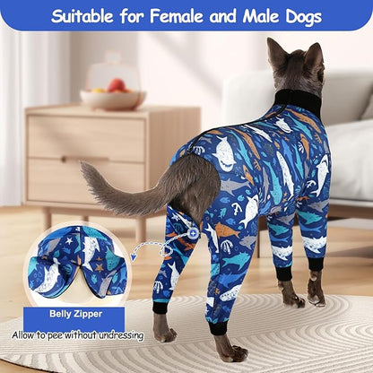 Etdane Dog Onesie Surgery Recovery Suit for Female Male Dogs After Spayed Suit Surgical Recovery Suit Anti Shedding Body Suit for Small Medium Large Dog Sharks/Large