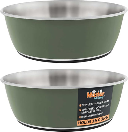 Master Pet Supply Stainless Steel Dog Bowls Set of 2 (128 Oz Each) with Non-Slip Rubber Base - Camo Patrol - Basic Dog Food Bowl Water & Food Bowls for Small Medium Large Dogs & Cats, Metal Dish