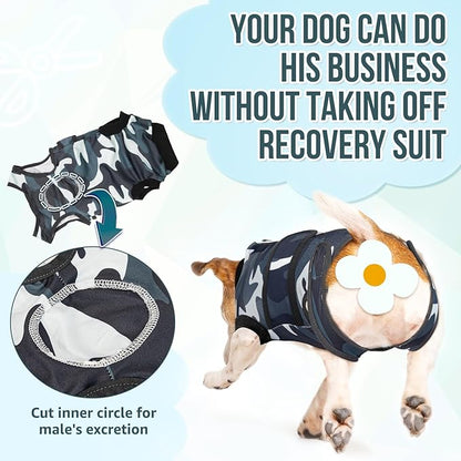 Lukovee Recovery Suit for Dogs, Zipper On Recovery Suit for Female Male Dog, Onesie Abdominal Wounds Cone E-Collar Alternative Prevent Licking Spay Recovery Suit (Camouflage, XL)
