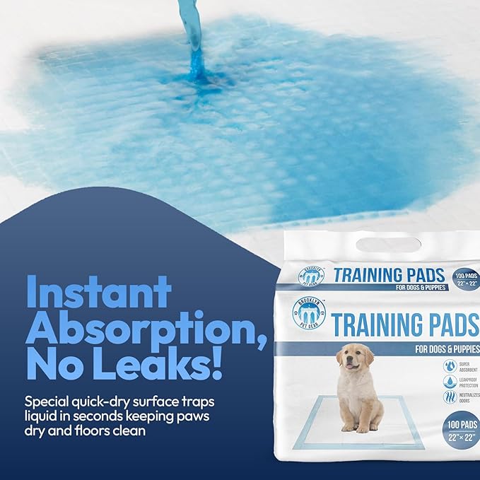 Training Pads for Dogs & Puppies, Super Absorbent, Leak-Proof Protection, Odor-Neutralizing, Disposable Puppy Pads Essentials 22"x22" 100 Count - BROOKLYN PET GEAR