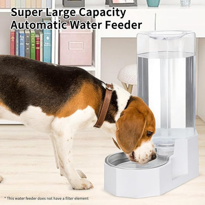 RIZZARI Automatic 9L Gravity Stainless Steel Pet Waterer, Fortunate Angular Water Feeder with Edges, Safe and Large Capacity, Suitable for Small and Medium-Sized Cats and Dogs (9L with Filter), White