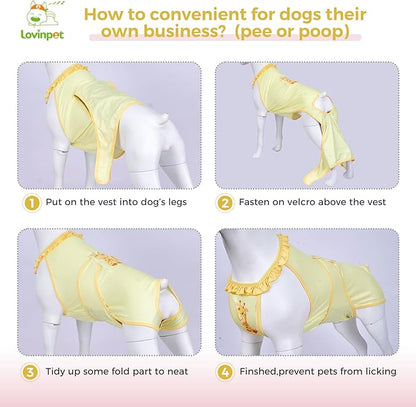 LovinPet Dog Recovery Suit for Large Medium Dogs - Wound Protective Surgical E-Collar Alternative Recovery Bodysuit for Abdominal Wounds After Surgery Dog Onesies,Deer Pattern,Yellow,M
