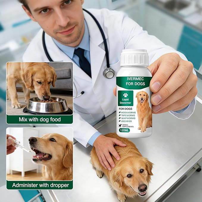 lvermect Dewormer Liquid for Dogs, Broad Spectrum for All Wormer, Hookworms, Lung Worms, Pin Worms, Round Worms