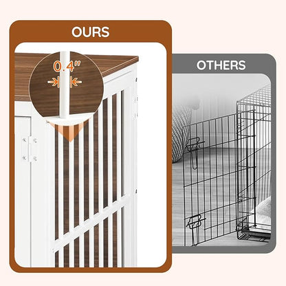 HOOBRO Heavy Duty Dog Crate Furniture, 39.4" Wooden Indoor Kennel with 3 Doors, Chew Resistant Metal Cage for Medium and Large Breeds, Dog Crate Side Table, White and Walnut WH101GW03