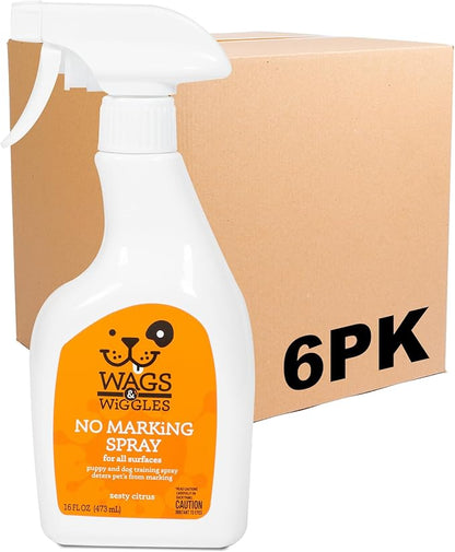 Wags & Wiggles No Marking Deterrent Training Spray for Dogs - Indoor Dog Pee Repellent & Behavior Aid, Anti Pee & Urine Deterrent, No More Marking, Ideal for Potty Training, 16 Fl Oz - 6 Pack