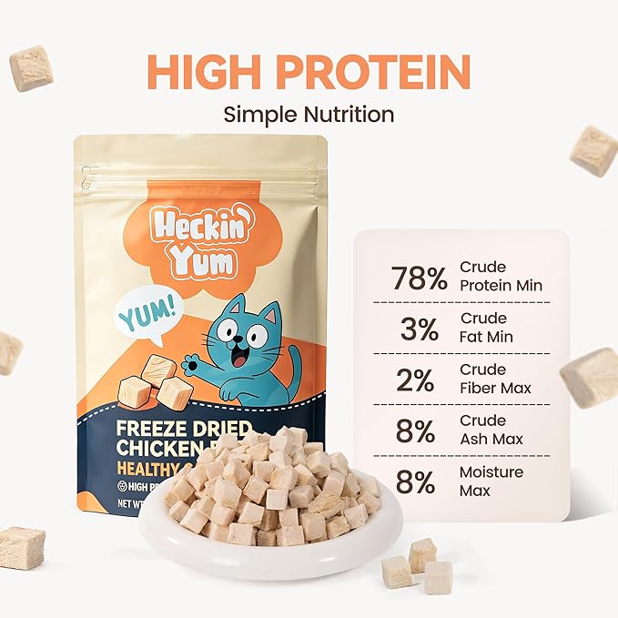 Freeze Dried Chicken Cat Treats, Single Ingredient Healthy Cat Snacks & Food Topper for Picky Cats, High Protein for Cats & Dogs, 9 oz
