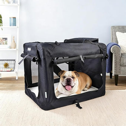 JESPET Soft Dog Crates Kennel for Pets, 3 Door Soft Sided Folding Travel Pet Carrier with Straps and Fleece Mat for Dogs, Cats (Graphite Black, Large(30" L x 21" W x 23" H))